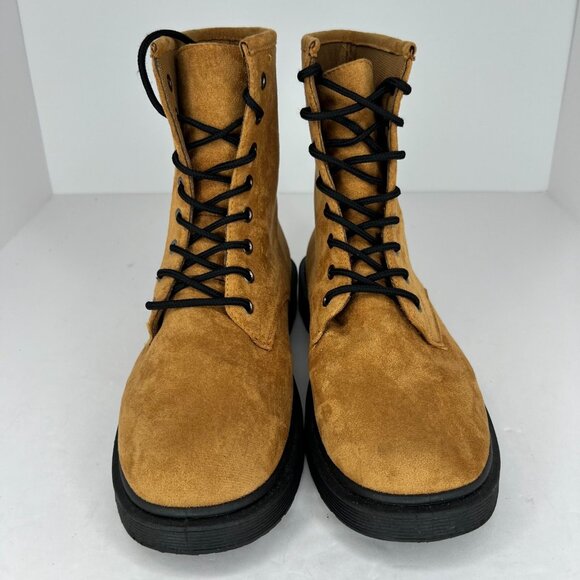 Womens Brown Lace Up Faux Suede Ankle Flats Round Toe Size 10 Combat Boots - Picture 3 of 9